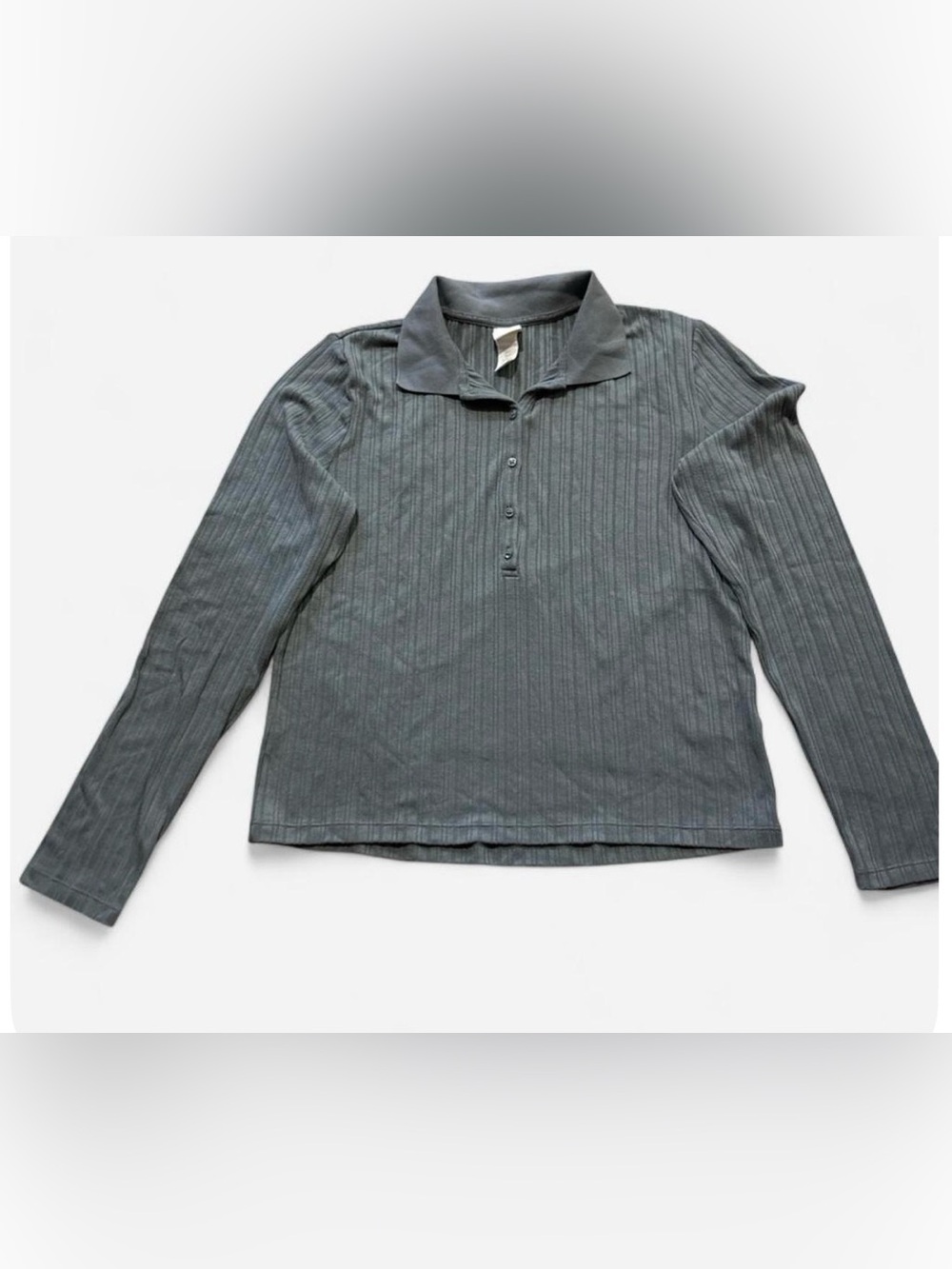 H&M Men's Long Sleeve Ribbed Polo in Charcoal Gray